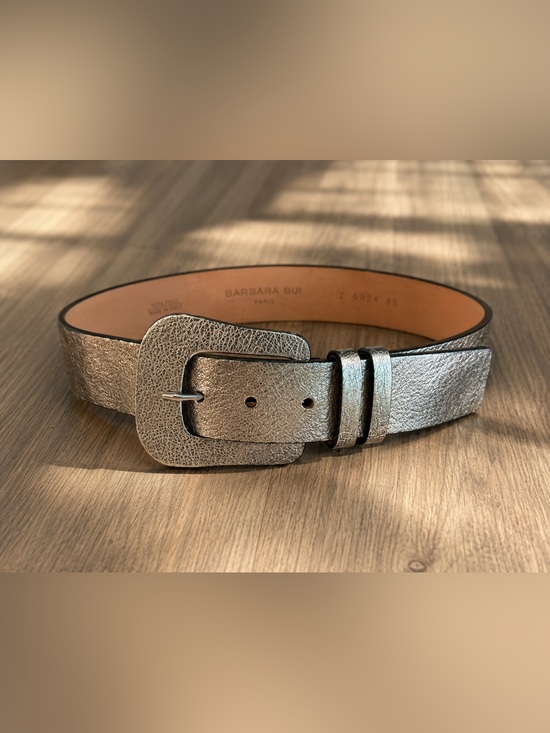 Barbara Bui Accessories - Barbara Bui Paris Metallic Silver Leather Wide Belt Statement Buckle Size 85